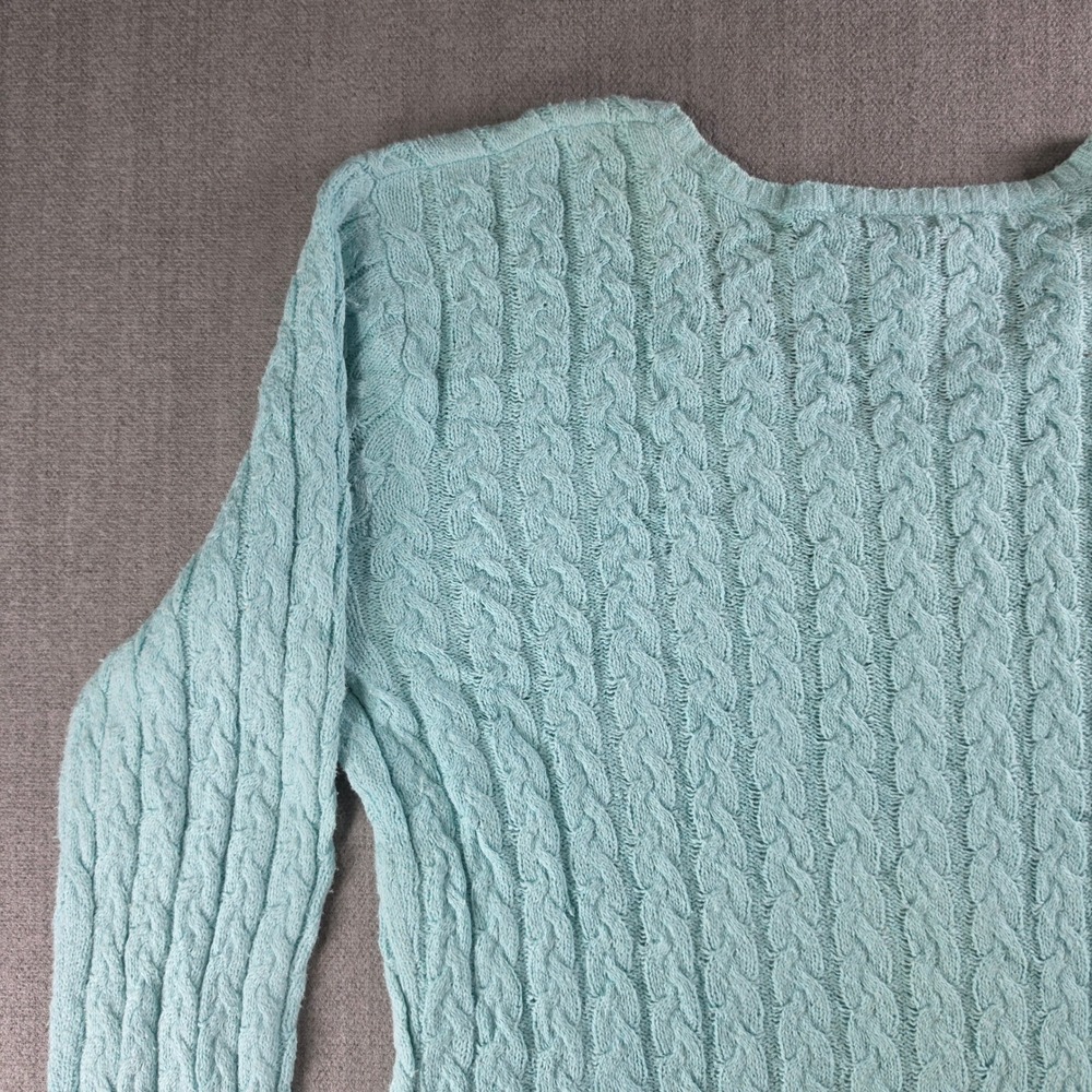 Talbots Sweater Womens Medium Petites Light Blue Cable Knit V-Neck Cotton Blend - Picture 12 of 16